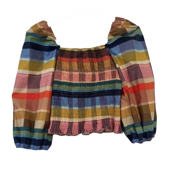 Farm Rio for Anthropologie Multicolor Cropped Blouse Multicolor, Sz Small, Boho - Picture 3 of 5